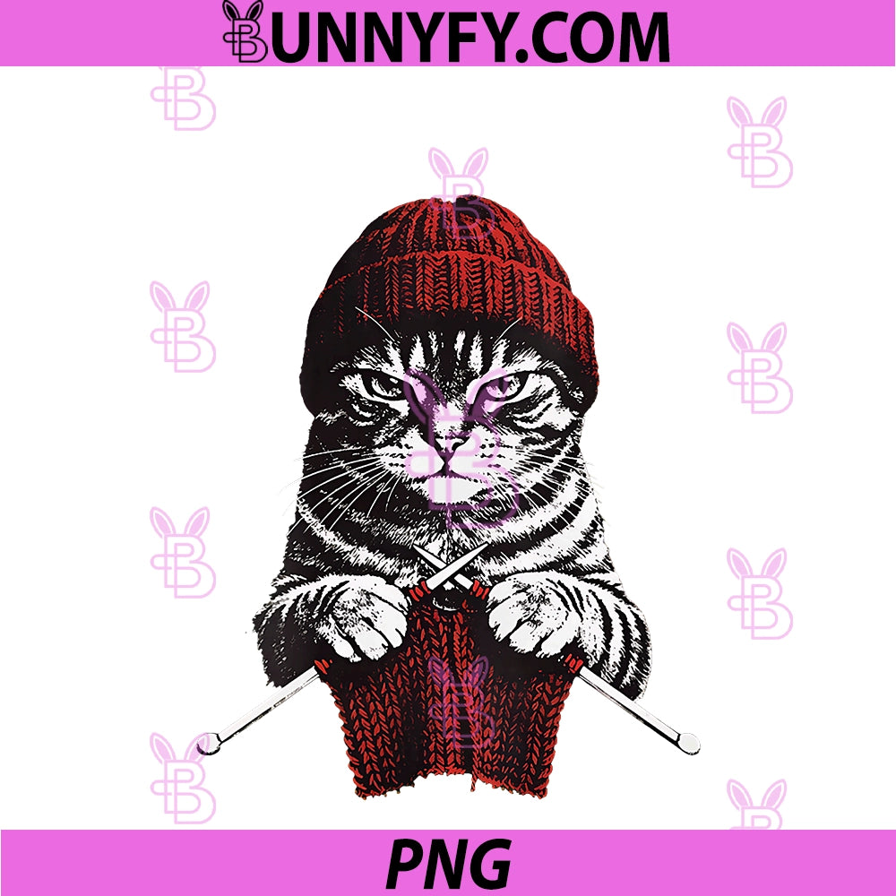 Women's Vintage Knitting Cat PNG, Crochet Yarn Lover Cute Cat PNG