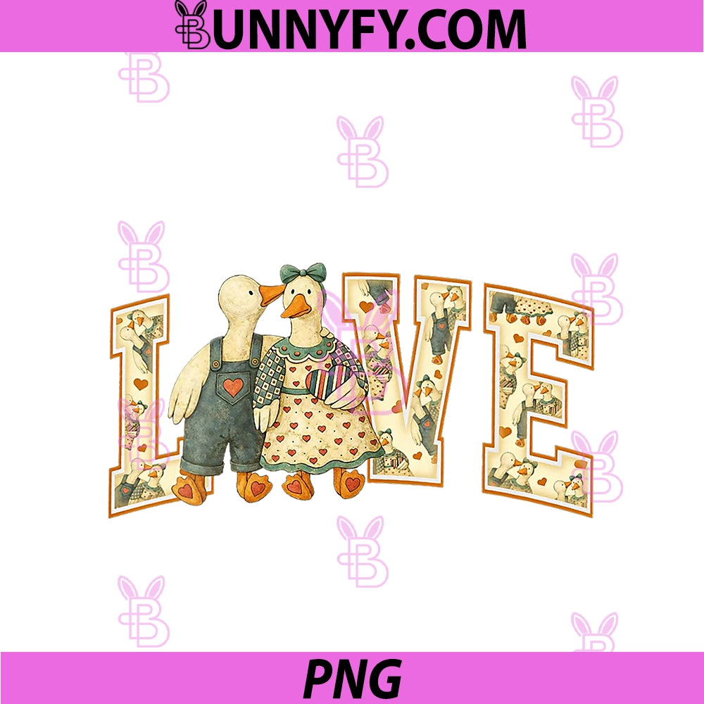 Women's Vintage Thrifted Geese Love PNG, Valentine Grandma Goose Geese PNG