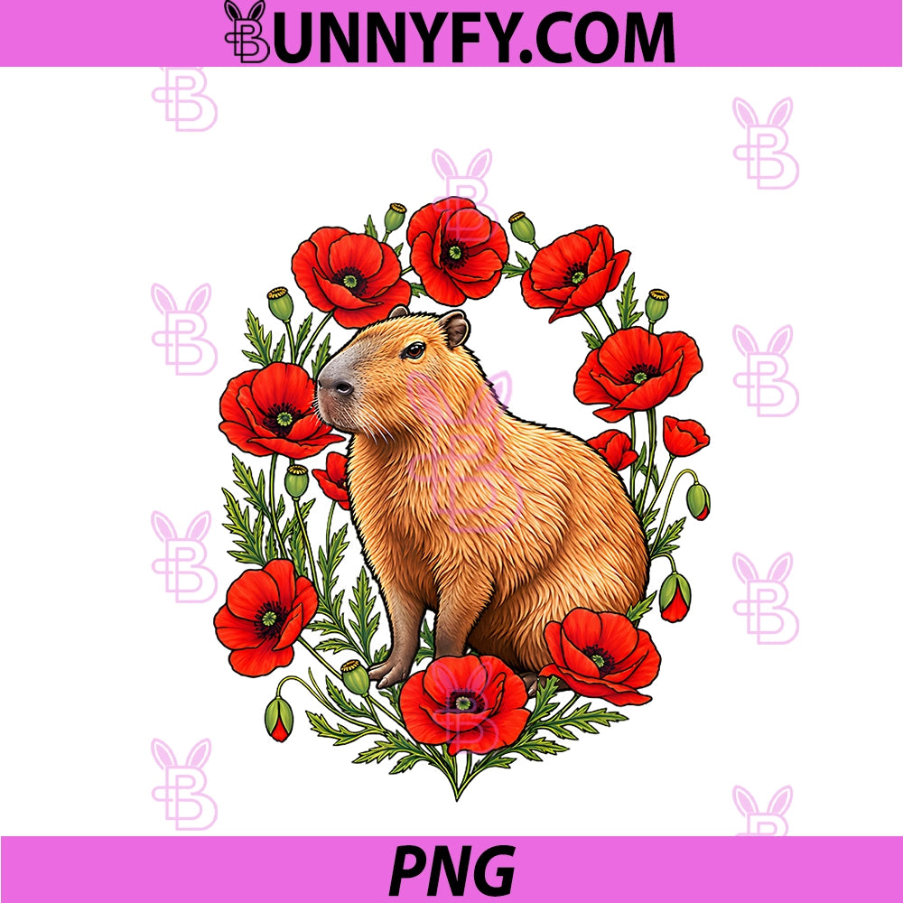 Womens Girls Kids Poppy Flower Floral Meme PNG, Lover Capybara PNG