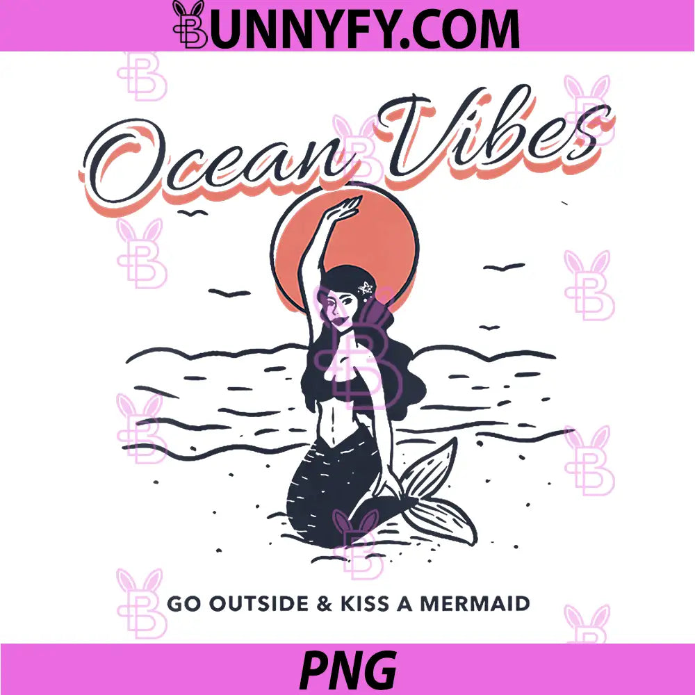 Ocean Vibes Mermaid PNG, Retro Mermaid Beach Aesthetic PNG