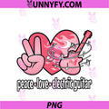 Womens PNG, Peace Love Electric Guitar Cute Pink Guitarist PNG