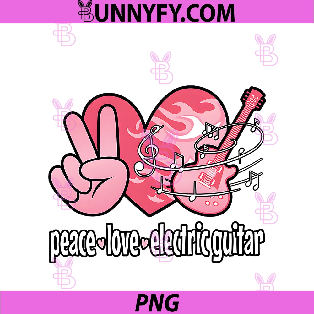 Womens Peace Love Electric Guitar PNG, Cute Pink Guitarist PNG