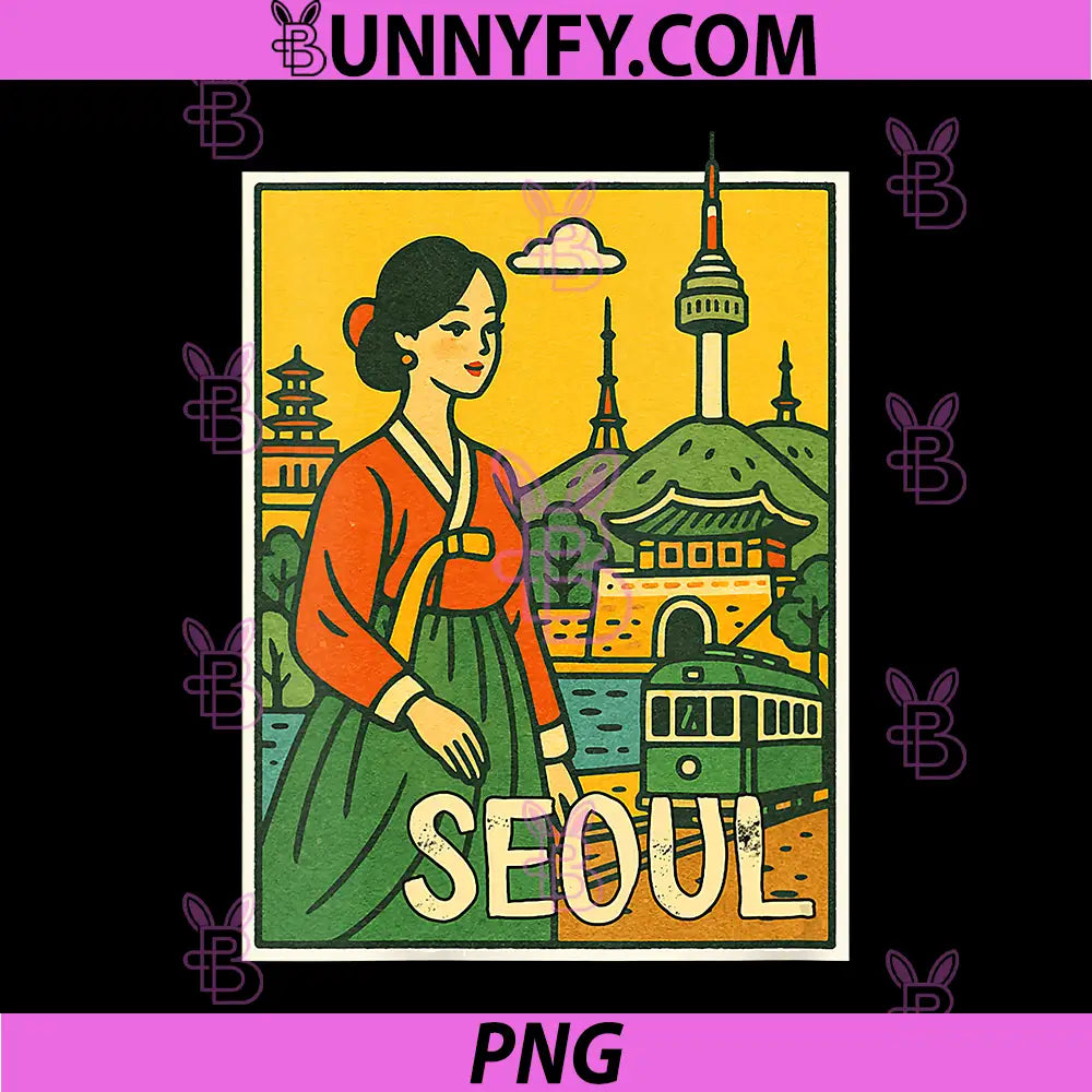 Seoul Korea Retro PNG, Comic Traveling Meet Me in Seoul Trip PNG