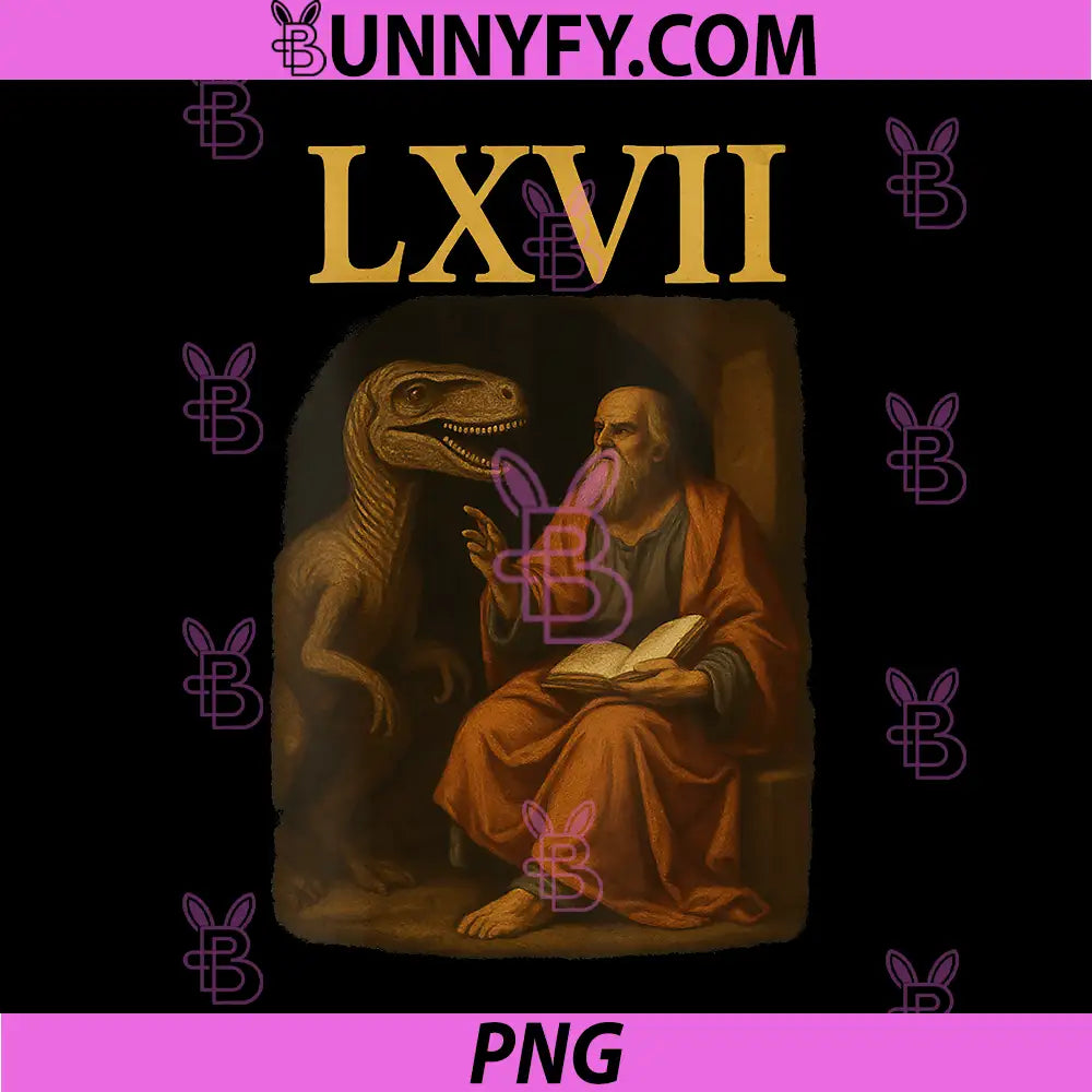 Six Seven Meme LXVII PNG, Renaissance Dinosaur Viral Trend 6 7 PNG