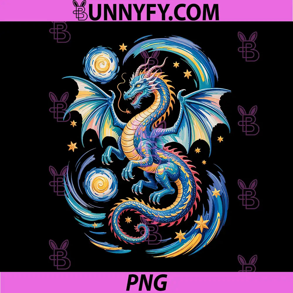 Starry Night Dragon Lover PNG, Japanese Wave Retro Art Moon PNG
