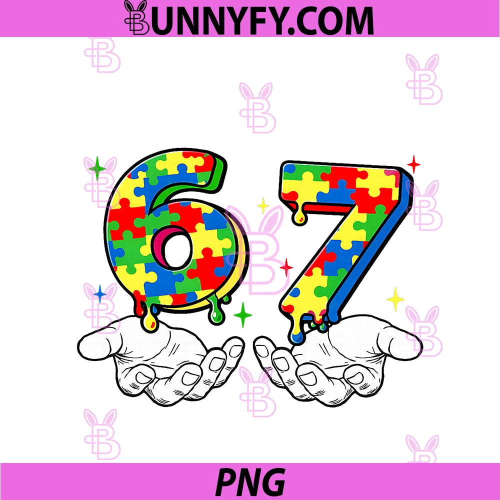 World Autism Awareness Day PNG, Funny 67 Six Seven PNG