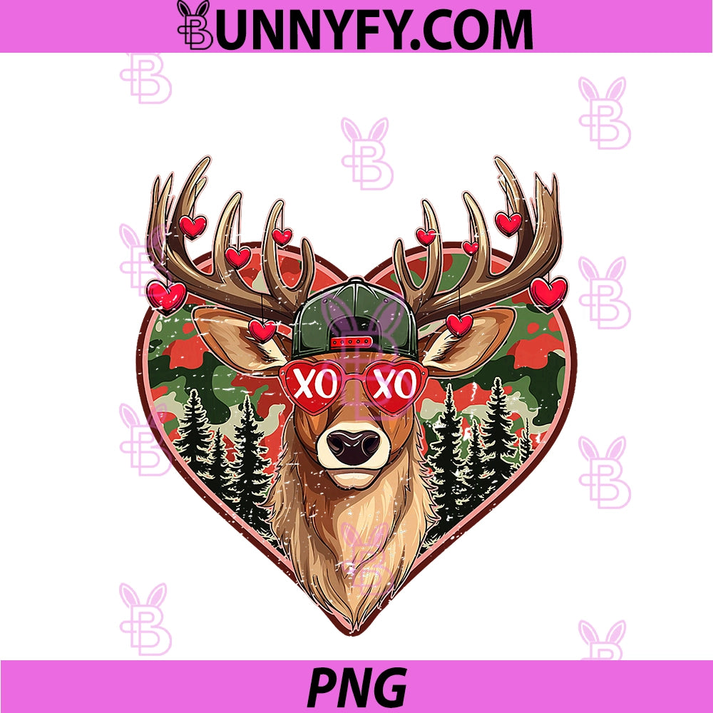 XOXO Valentine Buck Camo Deer Retro PNG, Hunting Valentines Day PNG