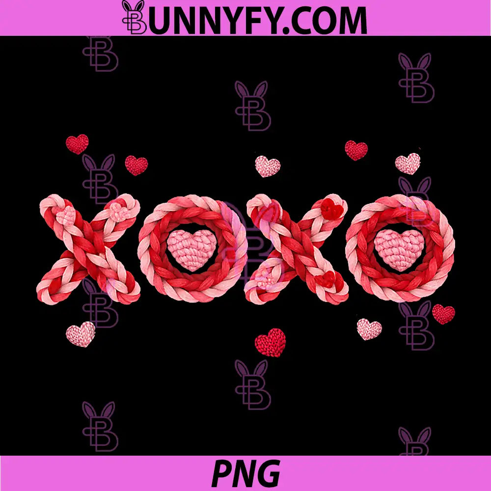 XOXO Yarn Faux PNG, Heart Valentine Cozy Knit PNG