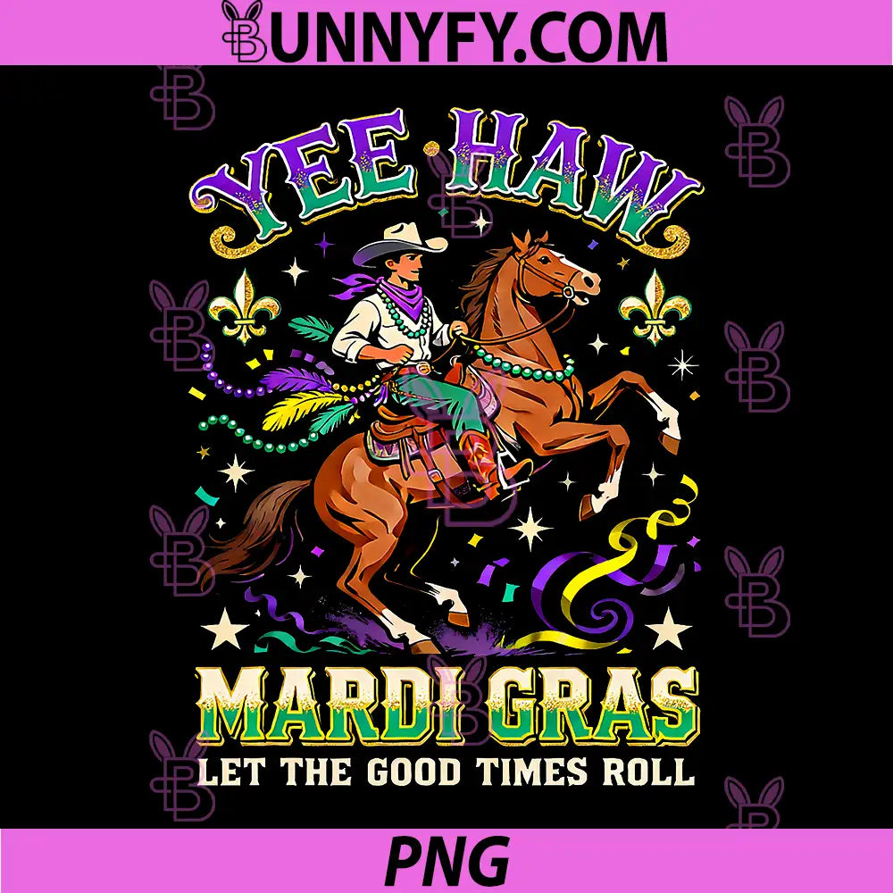 Yee Haw Mardi Gras PNG, Cowboy Horse Carnival Design PNG