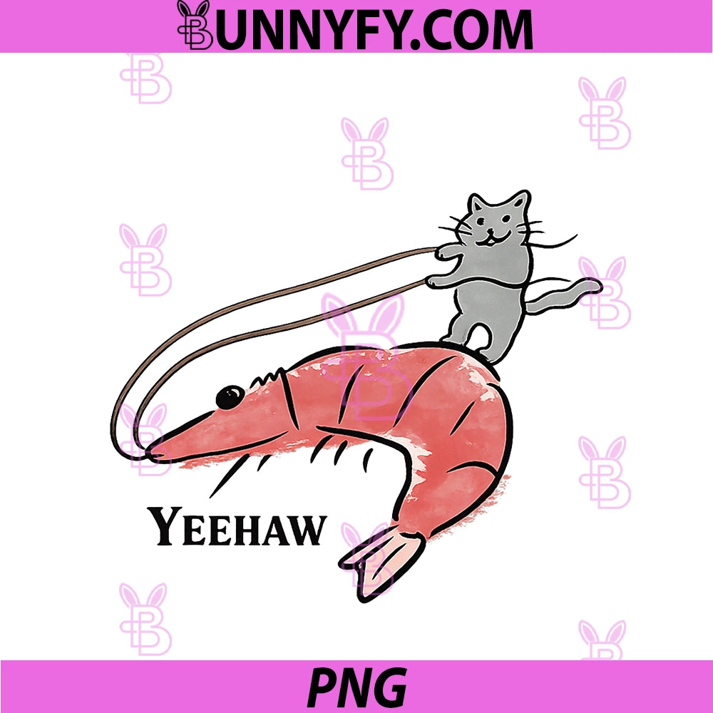 Yeehaw Cowboy Cat Western PNG, Funny Cat Riding Shrimp Meme Cute PNG