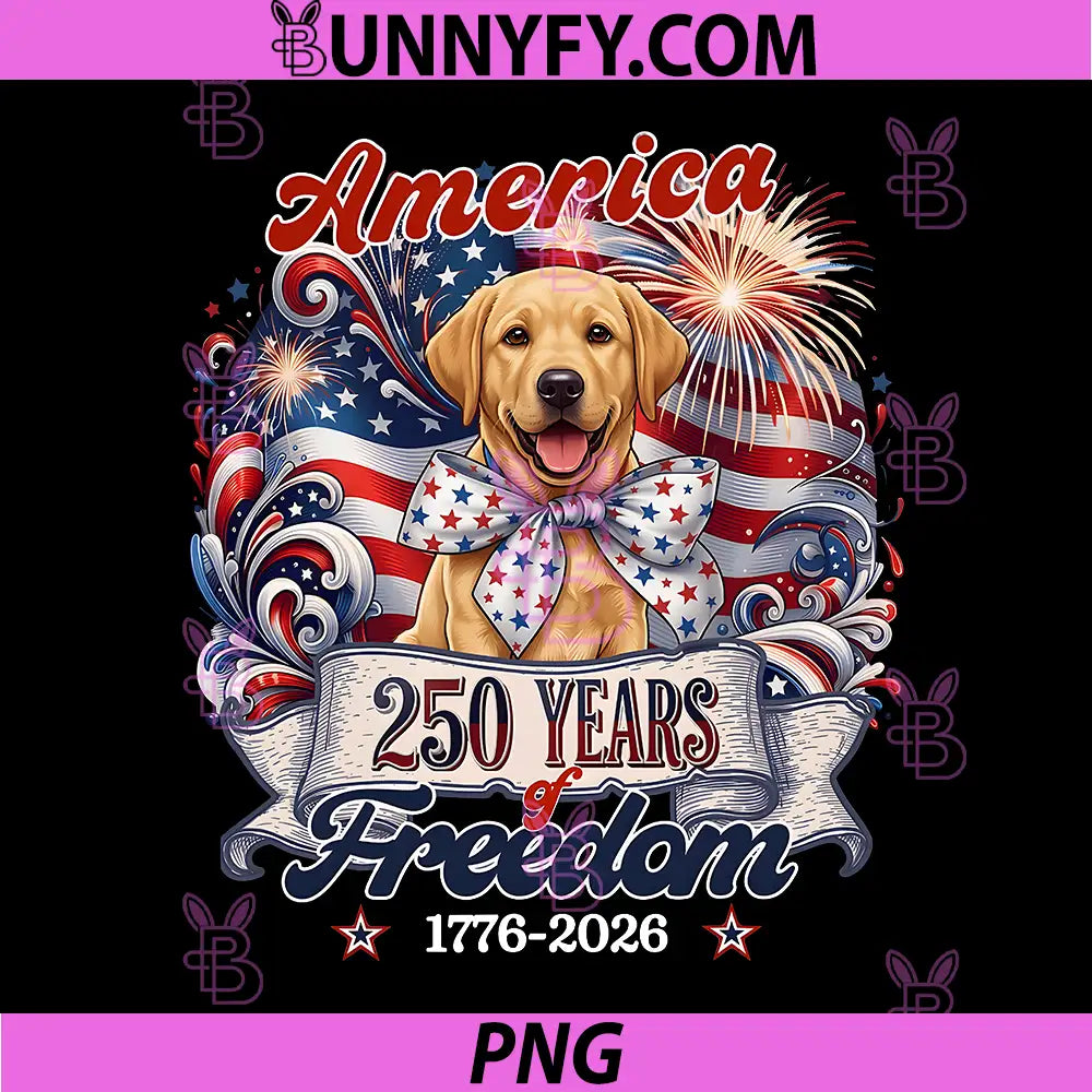 Yellow Labrador Dog 250th PNG, America Patriotic USA 4th of July PNG