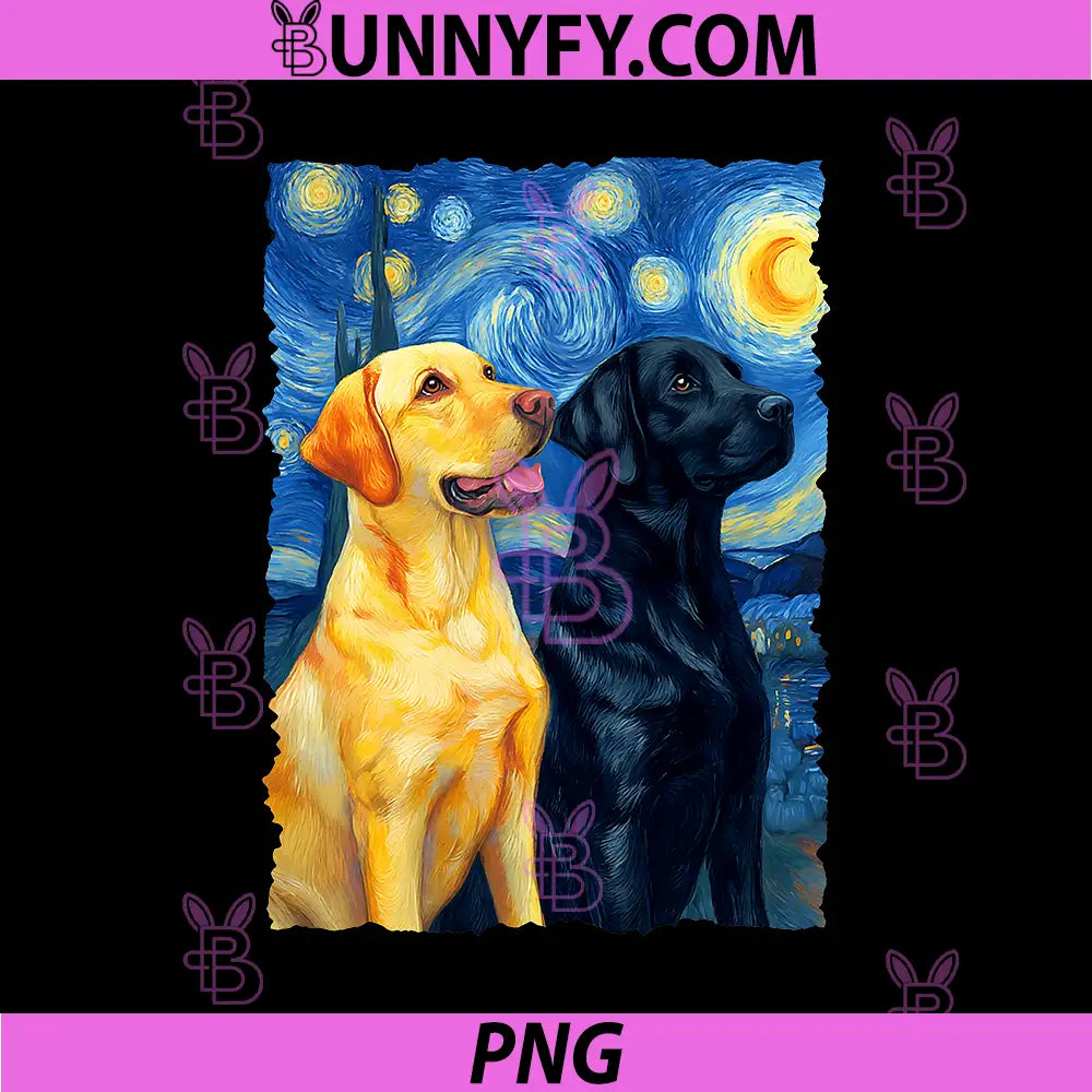 Yellow and Black Lab Van Gogh PNG, Starry Night Painting Dog Art PNG