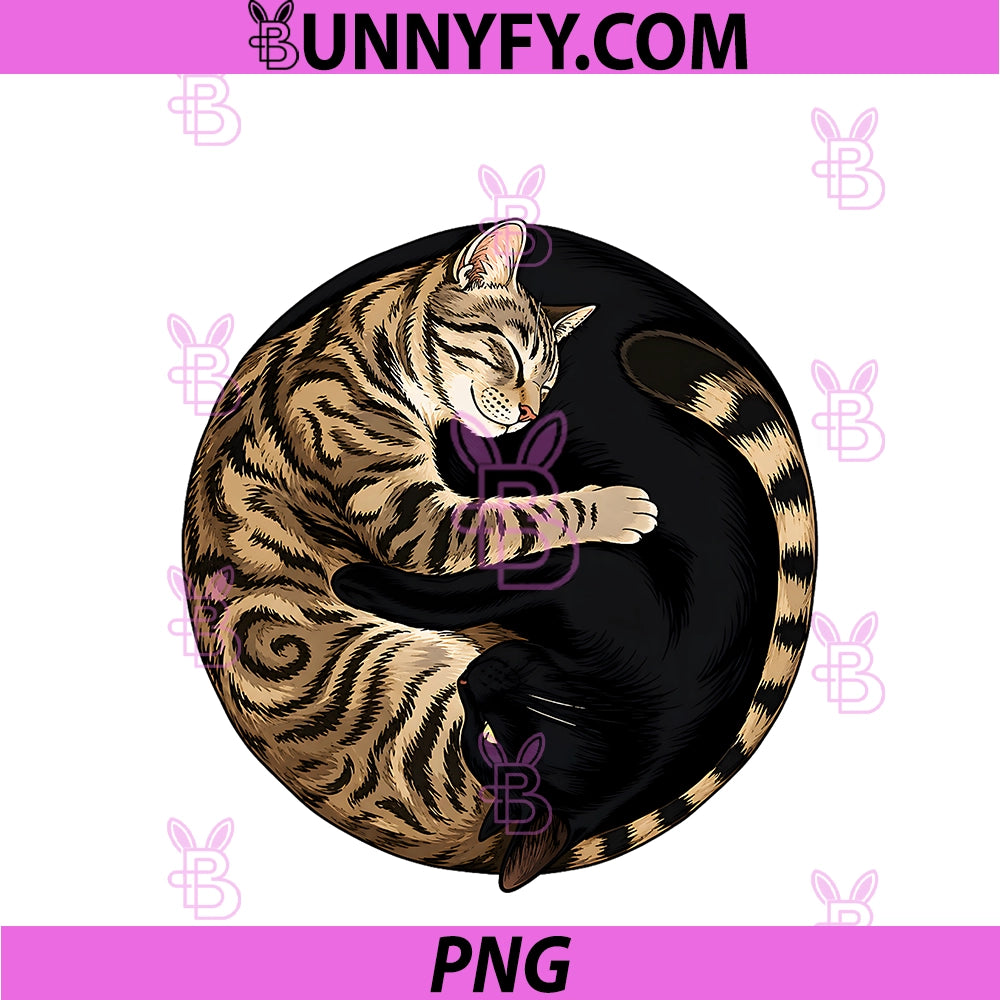 Yin Yang Cats Tabby Black Cat Balance PNG, Harmony Graphic PNG
