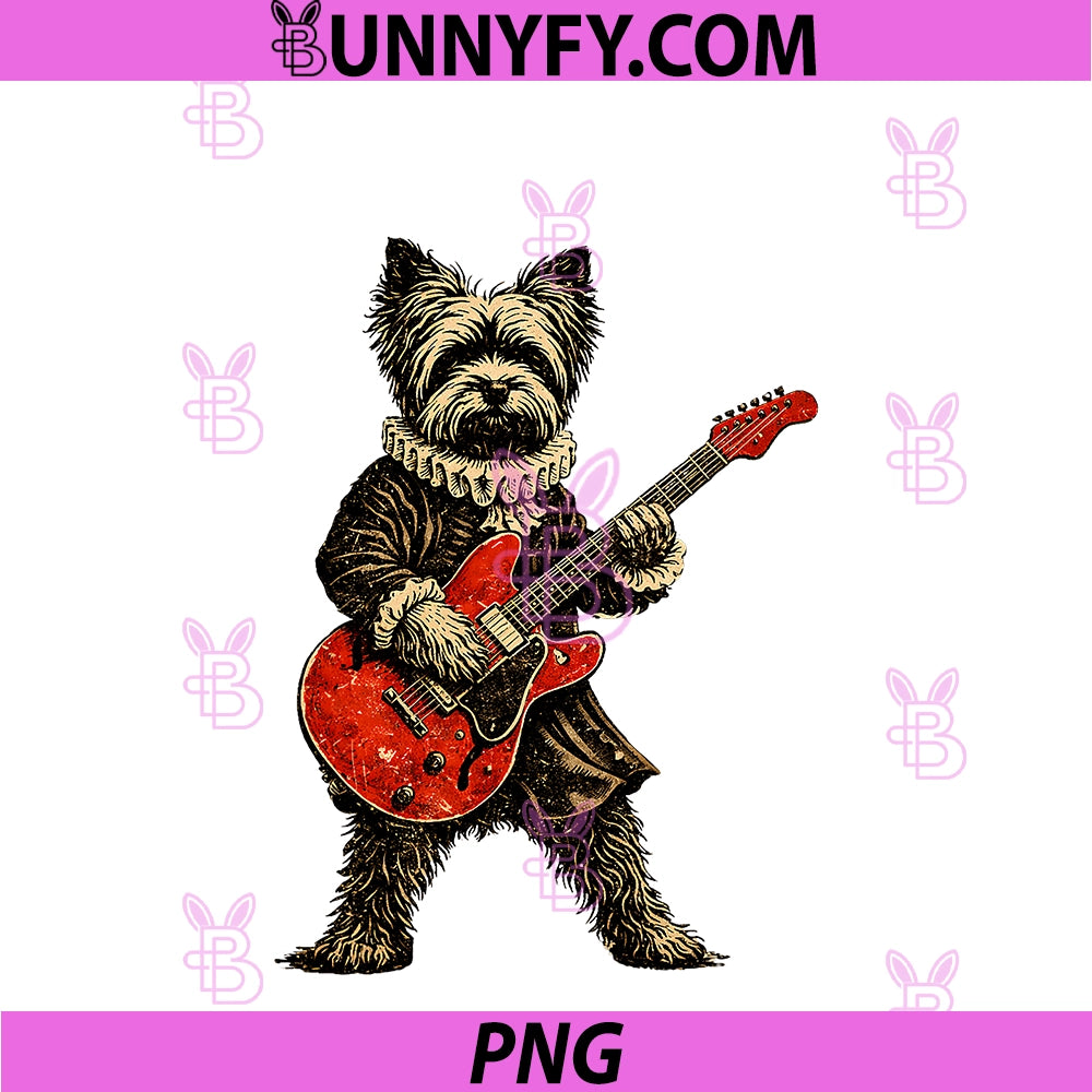 Yorkshire Terrier Rock PNG, Musician Playing Red Electric Guitar PNG