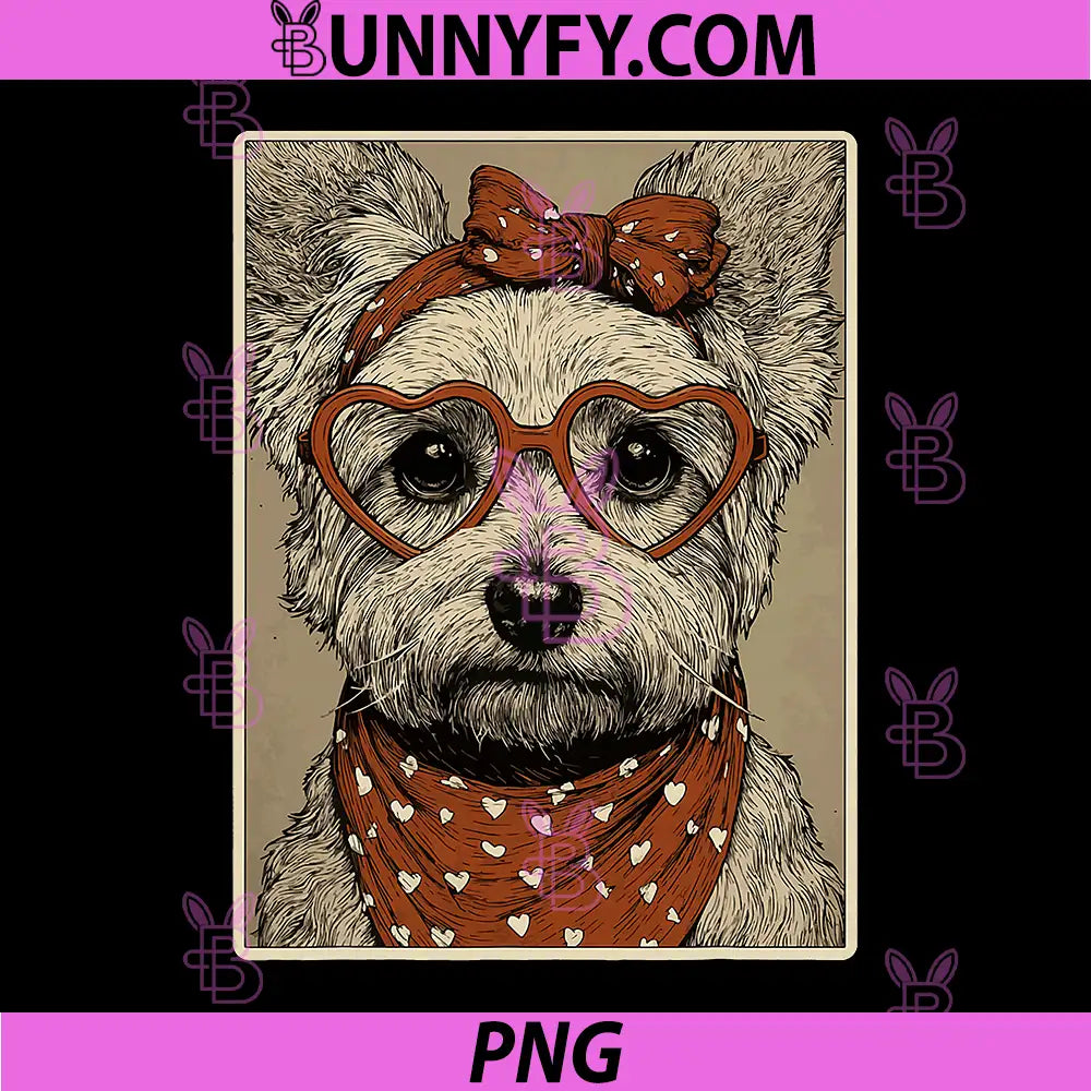 Yorkshire Terrier in Hearts Glasses PNG, Valentines Dog Coquette PNG