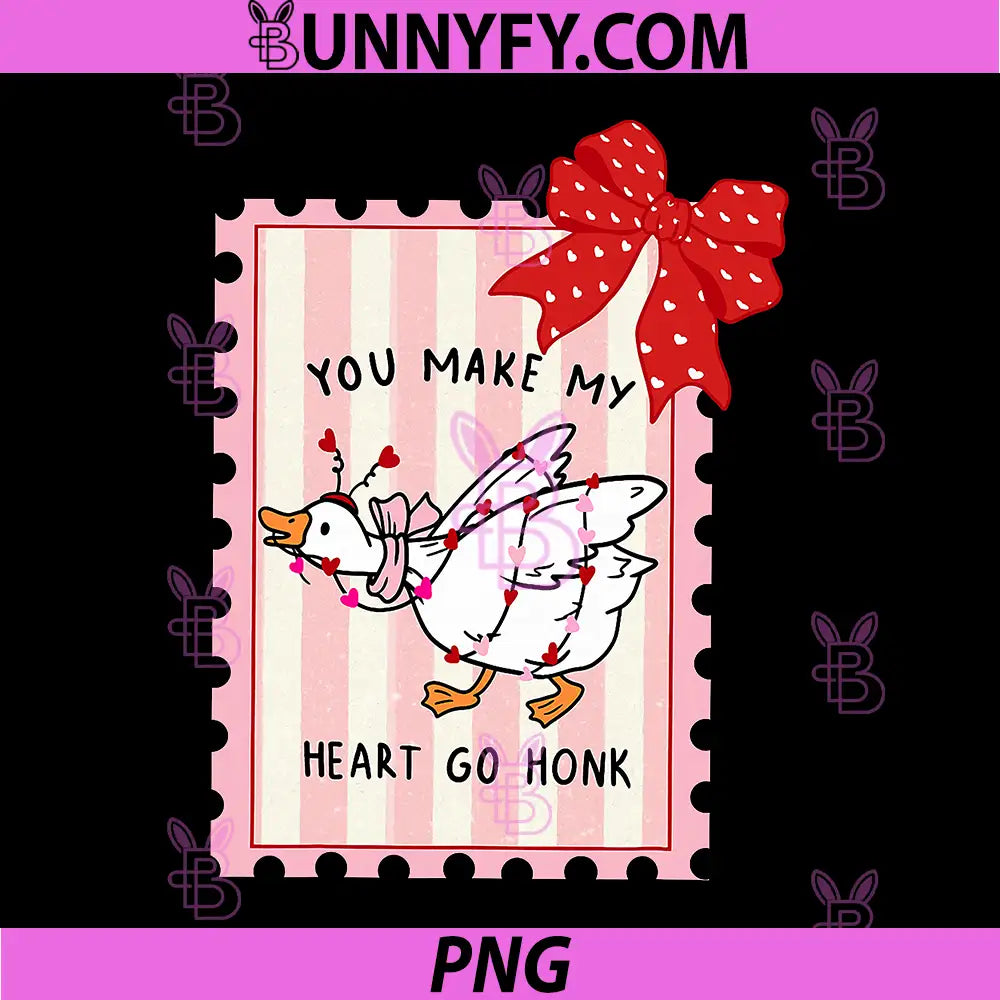 You Make My Heart Go Honk PNG, Valentine Goose Preppy Stamp Bow PNG