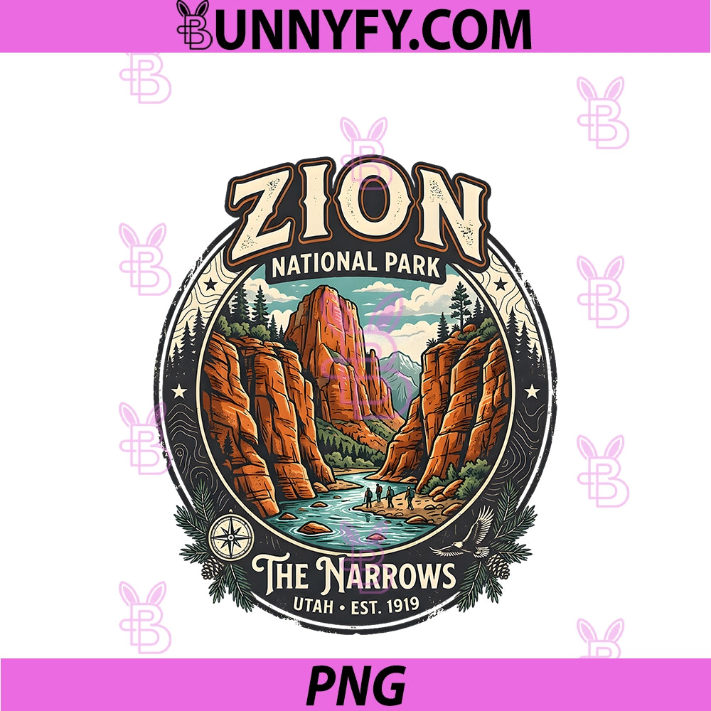 Zion National Park The Narrows Utah PNG, Retro Adventure Badge PNG