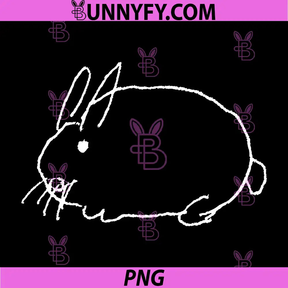 Round White Rabbit Line Art PNG, Minimal Bunny Doodle Outline PNG