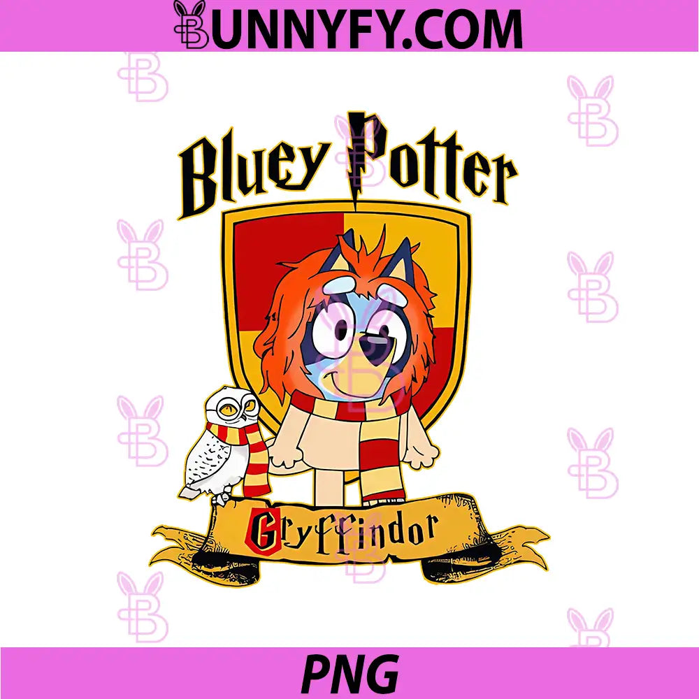 Bluey Potter Gryffindor Magic Design PNG, Bluey Wizard School Art PNG