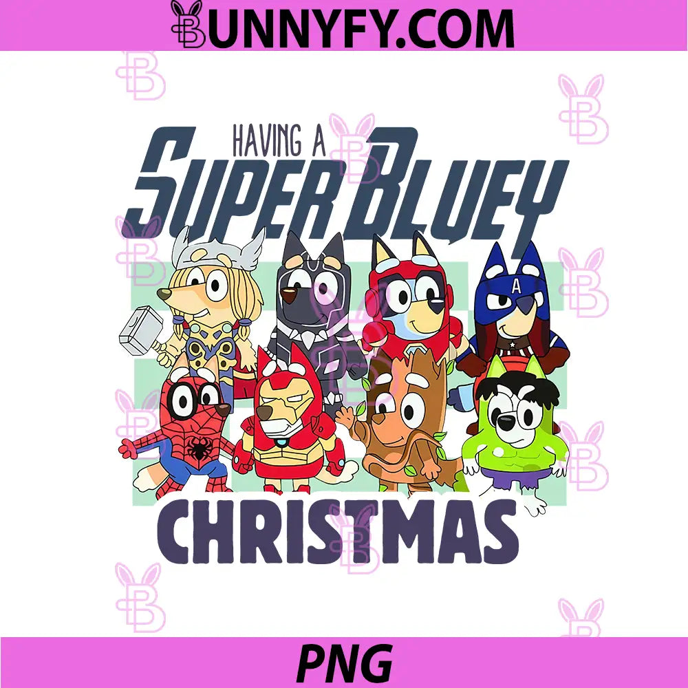 Having A Super Bluey Christmas Superhero Family Team PNG, Festive Bluey PNG