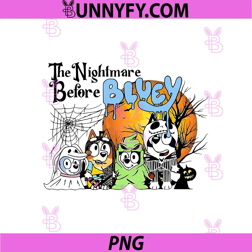The Nightmare Before Bluey Halloween Scene PNG, Spooky Bluey Family PNG