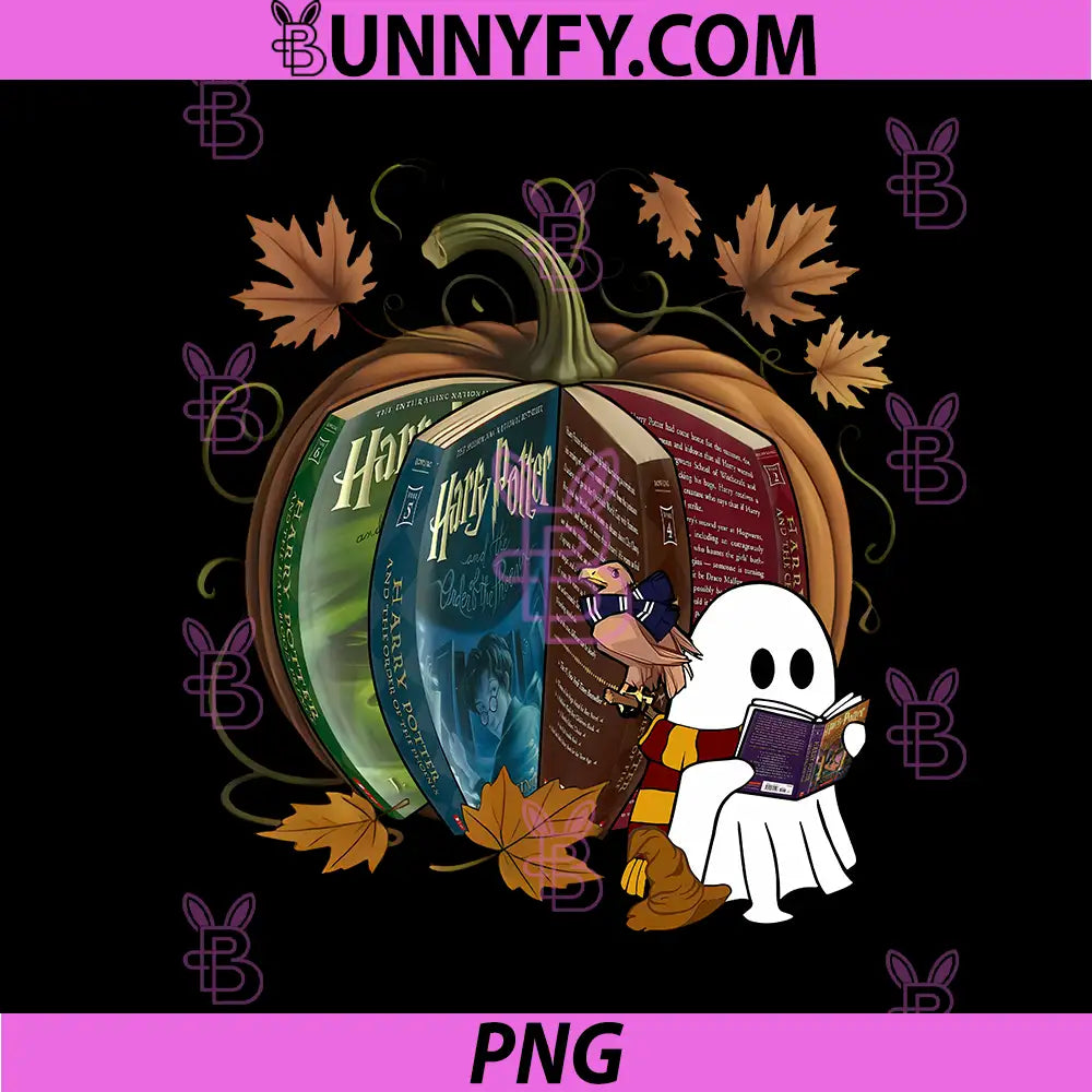Halloween Pumpkin Book Wizard PNG, Cute Ghost Reading Magic Book PNG
