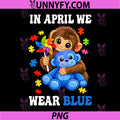 In April We Wear Blue PNG, Autism Awareness Baby Monkey Punch PNG
