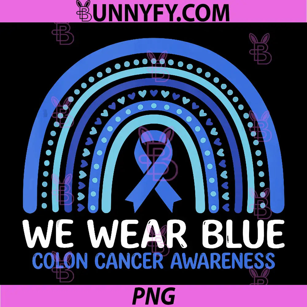 In March We Wear Blue PNG, Ribbon Rainbow Colon Cancer Awareness PNG