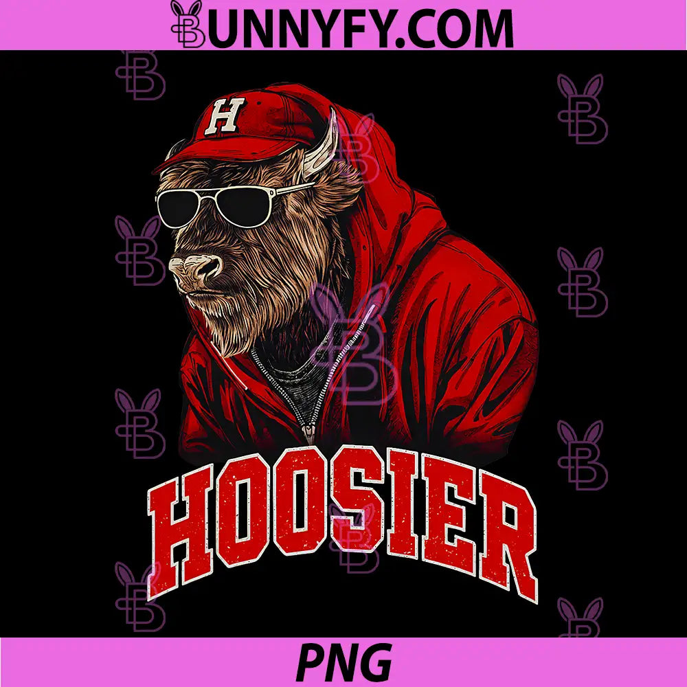 Hoosier Bison Hoodie Mascot PNG, Indiana Cool Animal Throwback PNG
