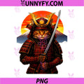 Samurai Cat Warrior With Katana PNG, Japanese Sunset Armor Art PNG