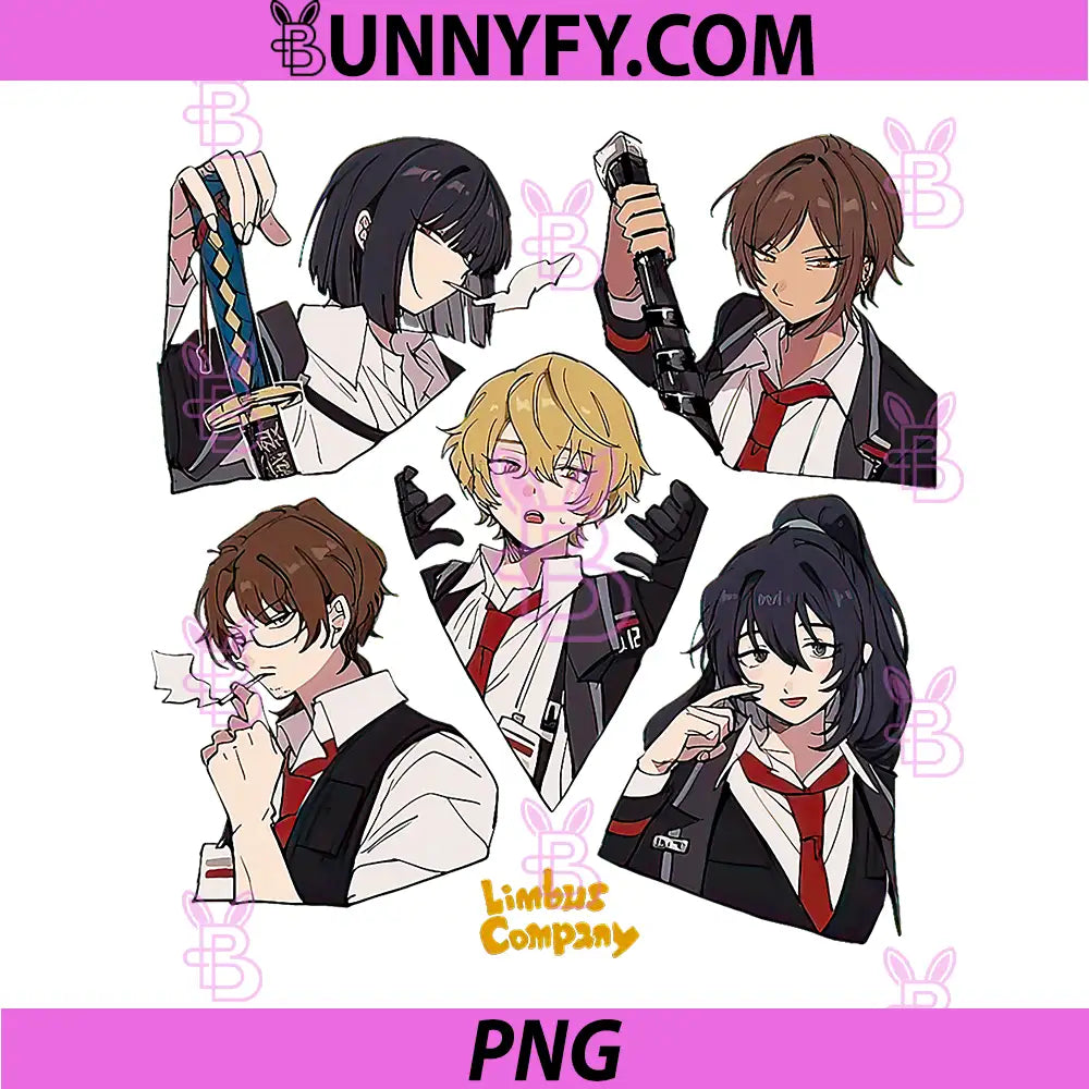 Limbus Company Anime Character Collage PNG, Dark Game Art PNG
