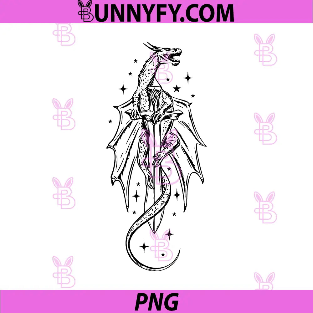 Mystic Dragon And Sword Design PNG, Dark Fantasy Dragon Linework Art PNG