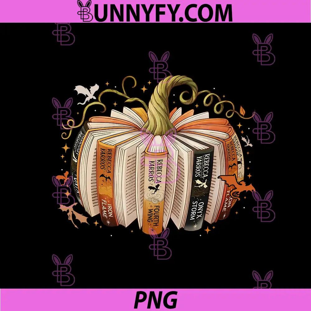 Fourth Wing Book Pumpkin Stack PNG, Rebecca Yarros Fantasy Books PNG