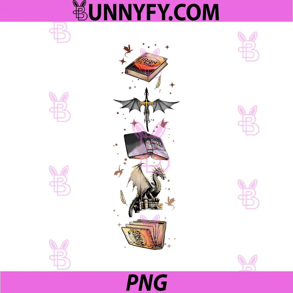Fourth Wing Series Vertical Dragon Design PNG, Fantasy Book Stack PNG