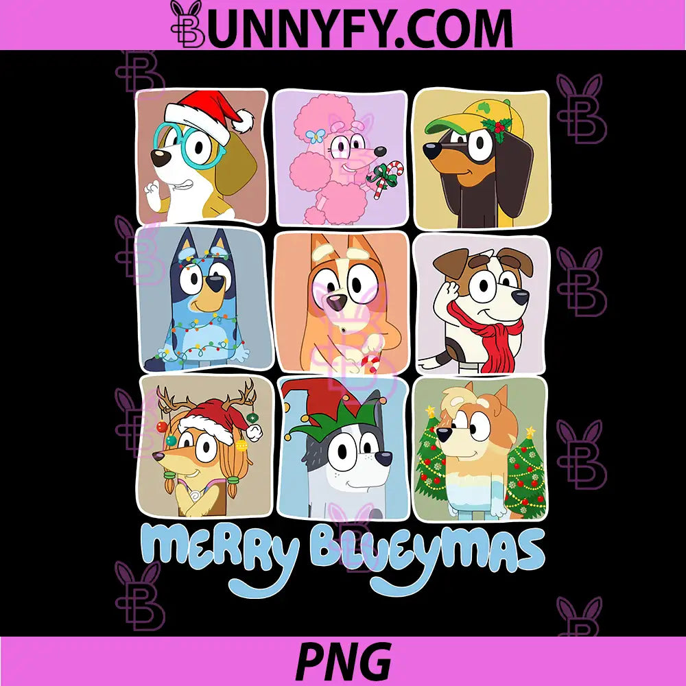 Merry Blueymas Bluey Style Characters PNG, Cute Christmas Cartoon PNG