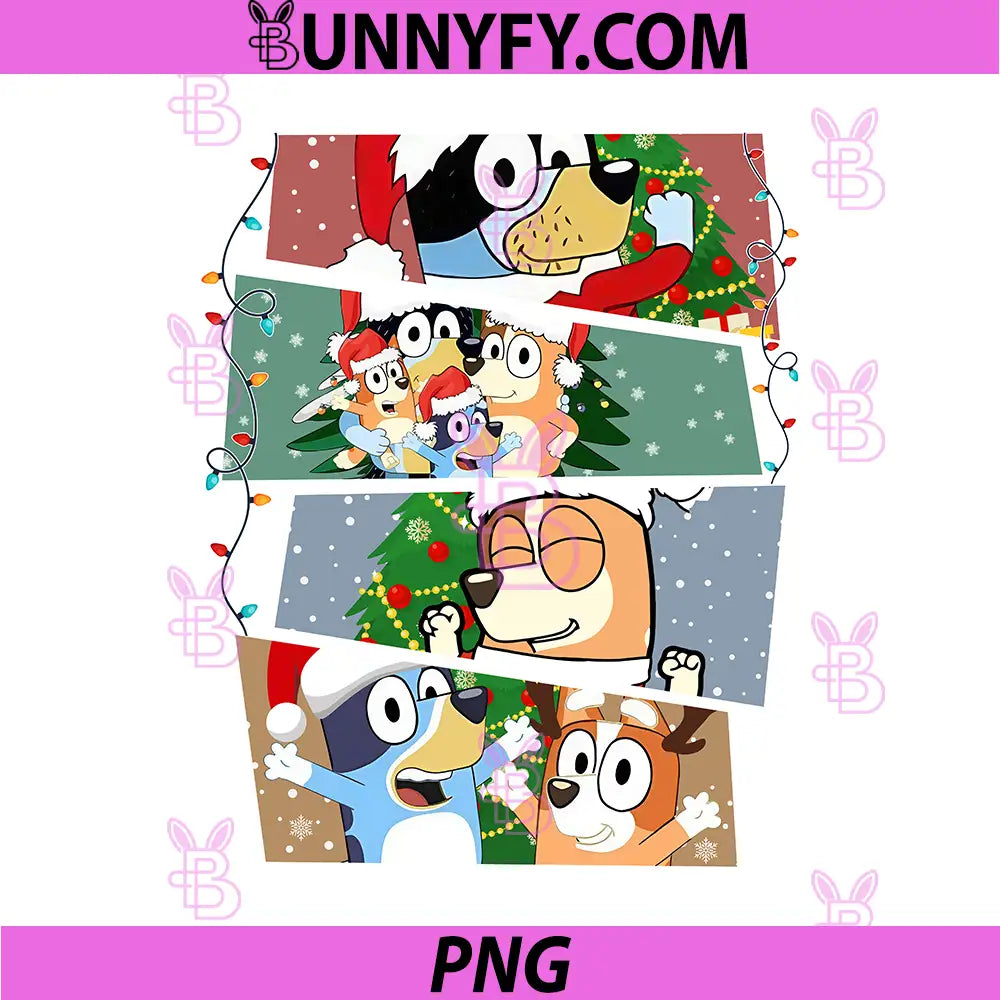 Bluey Family Christmas Collage PNG, Cute Holiday Cartoon Scene PNG