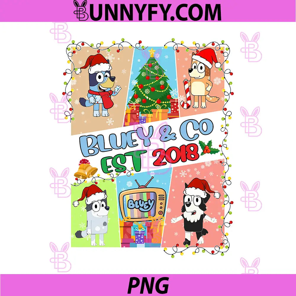 Bluey & Co Est 2018 Xmas PNG, Cozy Family Holiday Cartoon PNG