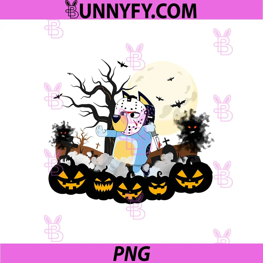 Bluey Horror Halloween Character PNG, Spooky Pumpkin Graveyard Art PNG