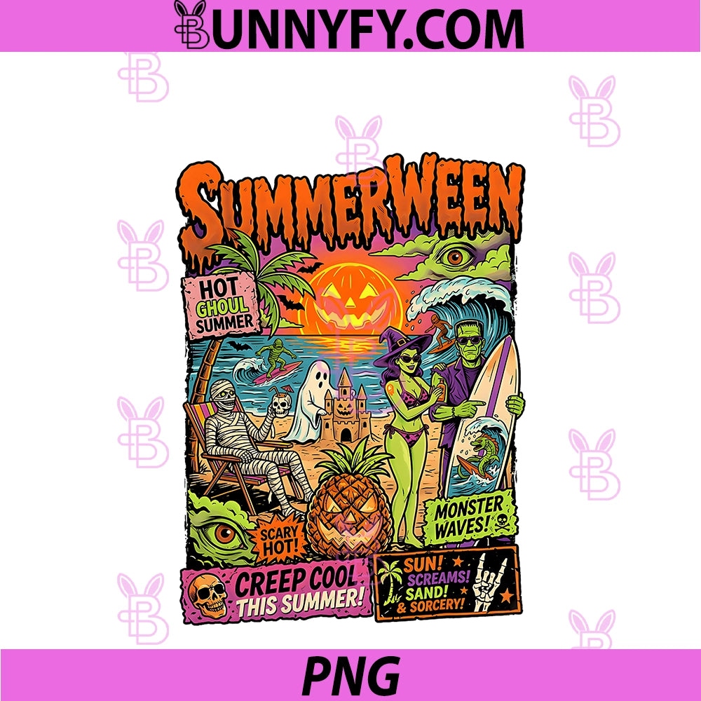 summerween Hot Ghoul Summer PNG, Monster Waves Creep PNG