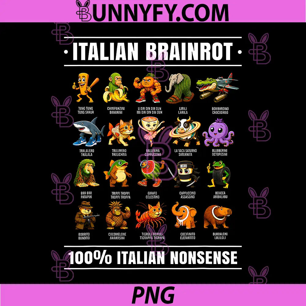 talian Brain Rot Characters PNG, Italian Brainrot Shirt Meme PNG