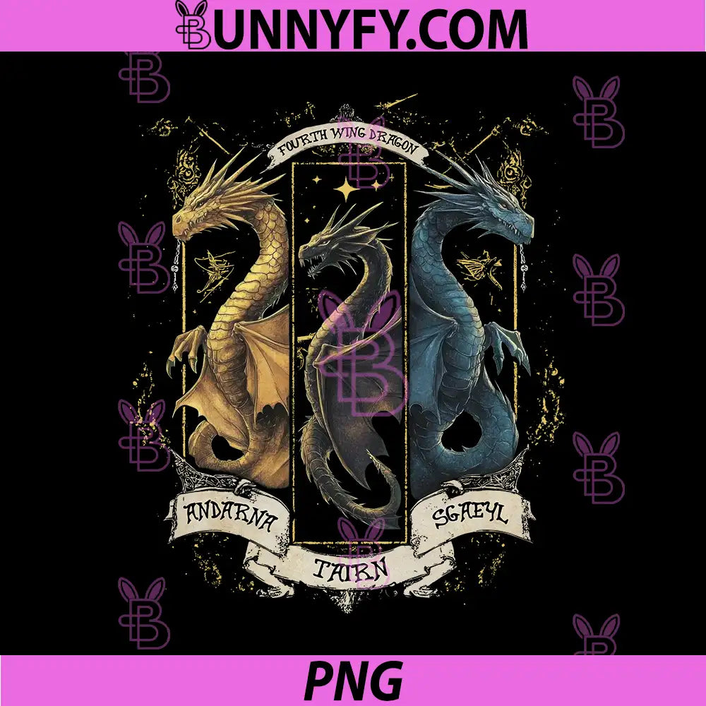 Fourth Wing Dragon Trio Andarna Tairn Sgaeyl PNG, Fantasy Crest Art PNG