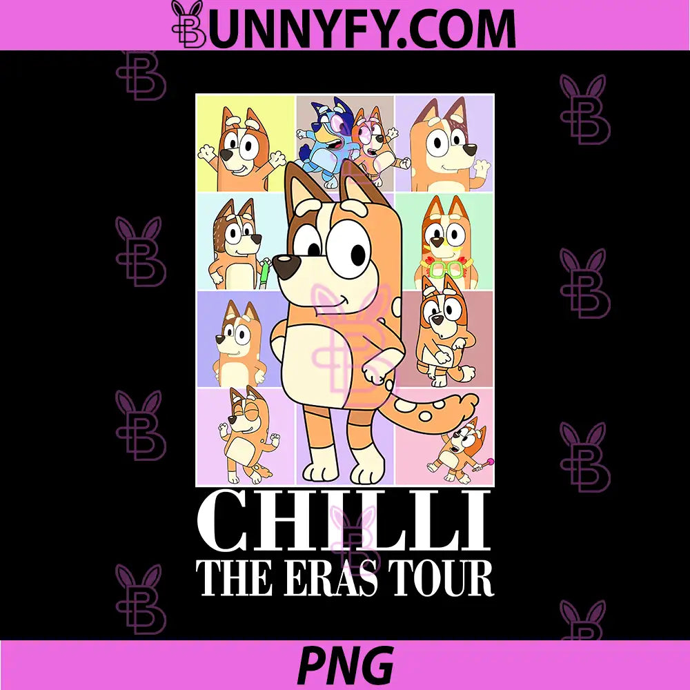 Chilli The Eras Tour Cartoon Collage PNG, Cute Dog Mom Concert Style PNG