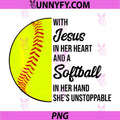With Jesus In Her Heart PNG, Softball Christian Quote PNG