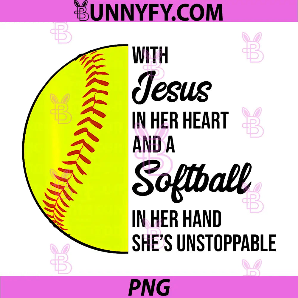 With Jesus In Her Heart PNG, Softball Christian Quote PNG